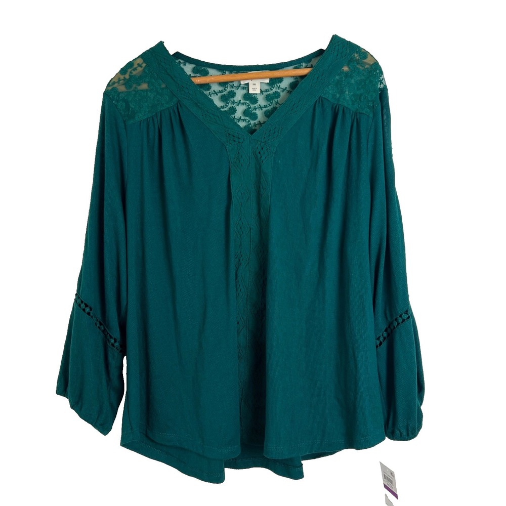 NWT Women's Boho Top Size XXL‎ 2XL Tree Green Lace Prairie Lightweight Western